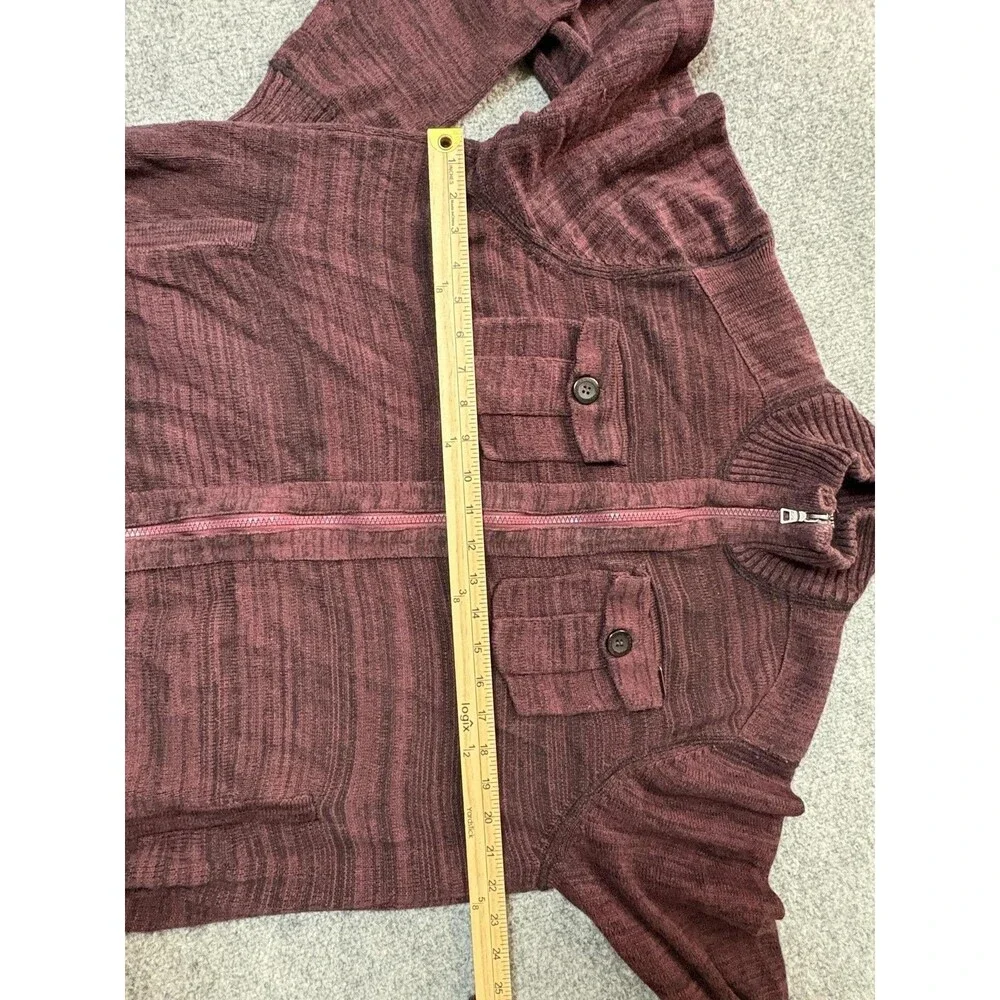 GUESS Sweater Mens L Red Stripe Cotton Full Zip Mock Neck Knit Pockets Logo